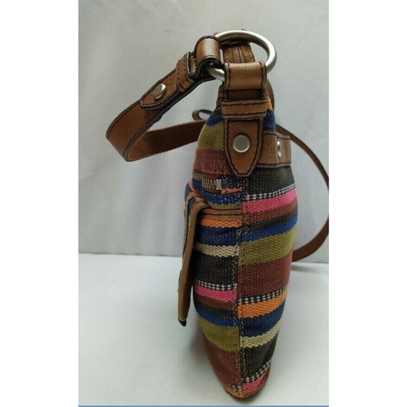 Fossil Maddox Multicolor Canvas Stripes Logo Pockets Zipper Crossbody Bag - Picture 5 of 14